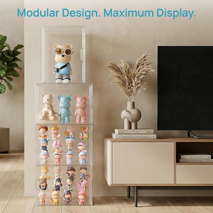 Vtopmart 4 Pack Acrylic Display Case, Stackable Figure Display Case