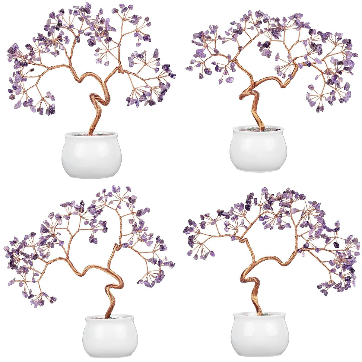 mookaitedecor Amethyst Crystal Money Tree with Ceramic Base Bonsai Feng Shui Tree Ornament for Office Home Decor, 8-9.5 Inch