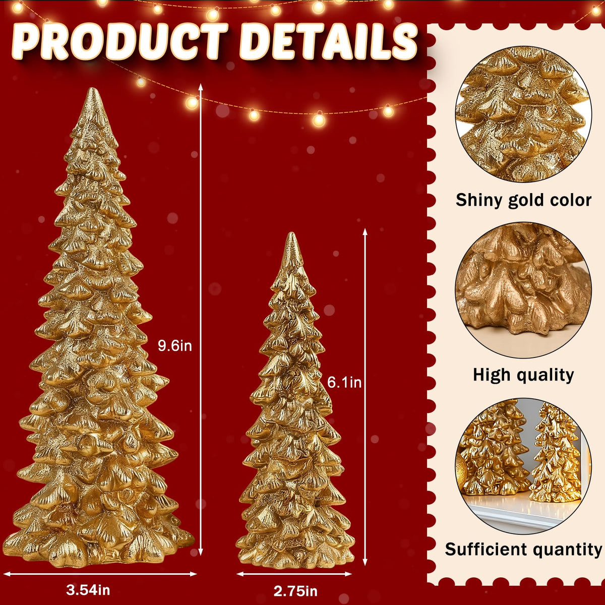 Set of 2 Gold Glitter Resin Trees,Small Pine Tree Figurines Decorative Christmas Trees Tabletop Centerpieces Decor for Christmas,Xmas,Holiday,9.6'' / 6.1''