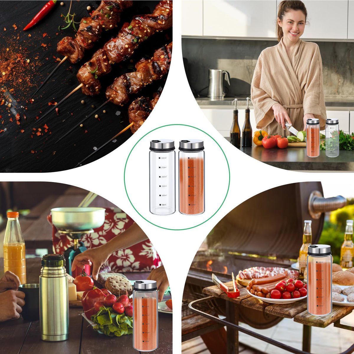 2 Pcs Large Salt & Pepper Shakers, Glass Salt & Pepper Shakers with Adjustable Pour Holes, Salt & Pepper Dispensers with Stainless Steel Removable Lids, Salt Spice Shakers for Kitchen Restaurant