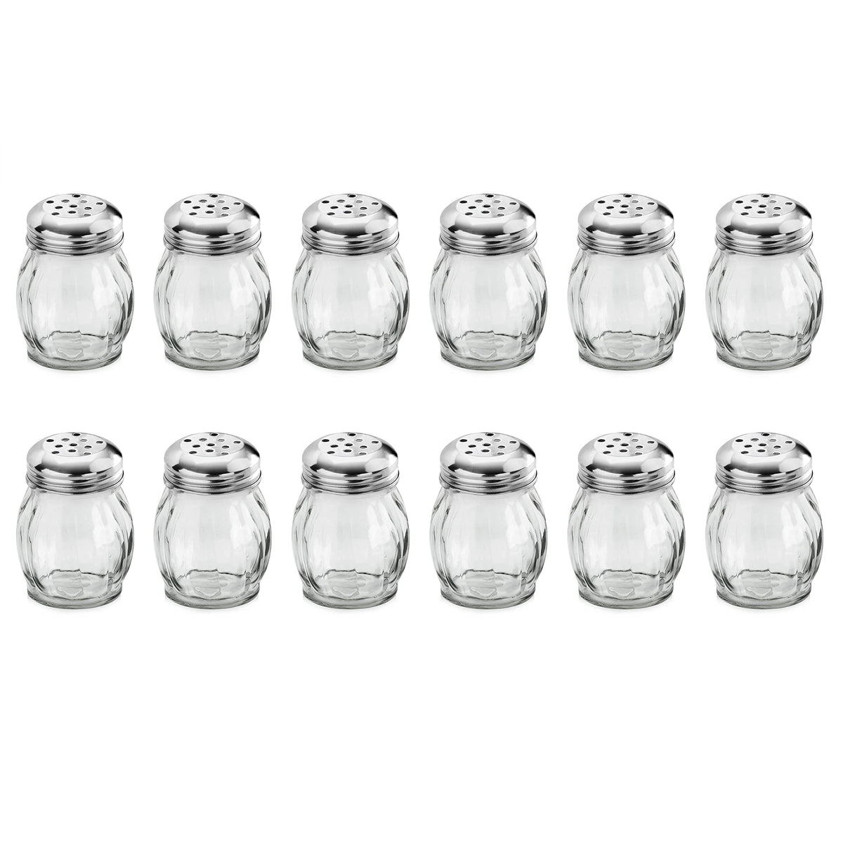 New Star Foodservice Glass Swirl Cheese & Crushed Red Pepper Shaker with Stainless Steel Perforated Top, 6-Ounce, Set of 12