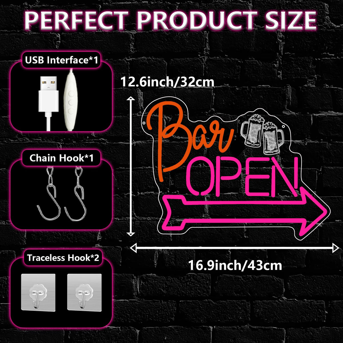 Bar Open Neon Sign,Open Signs for Business Home Beer Bar Man Cave Club Pub Restaurant Stores Hotel Party,Pink Orange Dimmable LED Sign Wall Art Decor Gift for Men Women USB Powered（16.9"*12.6"）