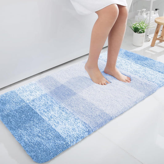 OLANLY Large Bath Rugs - Extra Soft Microfiber, Quick-Dry, Rubber Backing | 45x27, Light Blue