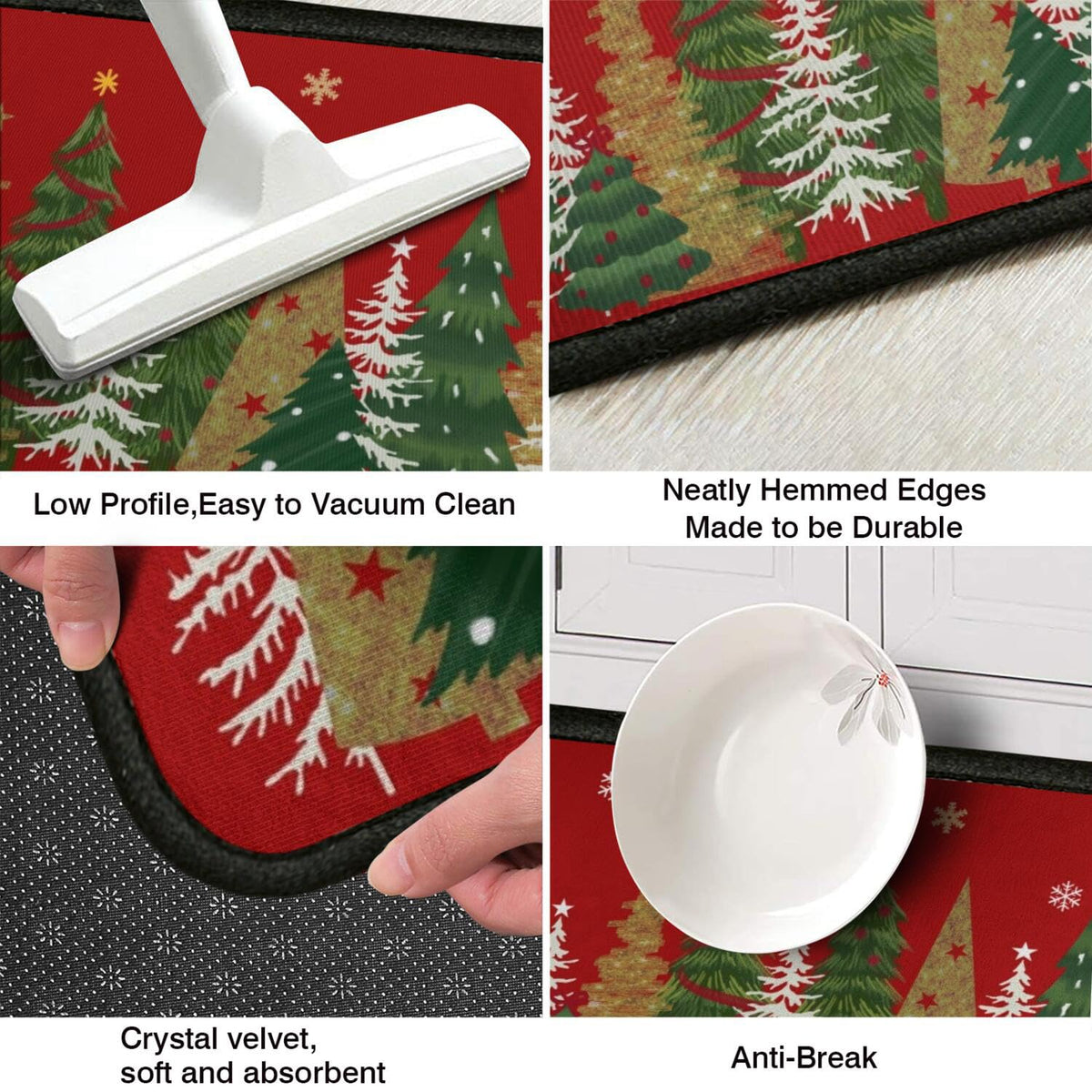 Lingcetger Christmas Kitchen Mats for Floor,Xmas Tree Kitchen Rugs Sets of 2,Red Christmas Non-Slip Kitchen Decor Floor Rug Home Decoration Doormat