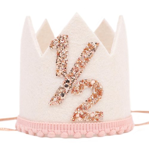 Jissoo White 1/2 Birthday Crown - 6 Months Birthday Decorations,Little Princess Crown For Cake Smash,Sweet Half Hat Photo Props,Light Pink 1/2 Way To One Decoration (White)