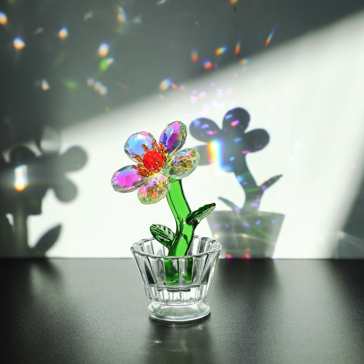 KRISININE Crystal Peach Blossom Mini Ornament Figurine 2.9 * 1.5in Glass Flower Decoration for Home Office for Mom