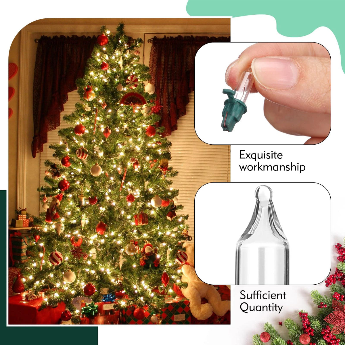 Mudder 60 Count Christmas Replacement Mini Light Bulbs with Base Christmas Tree Incandescent Wire String Lights Replacement Bulbs for Xmas Indoor Outdoor Decoration(Warm White,12Vx0.08A)