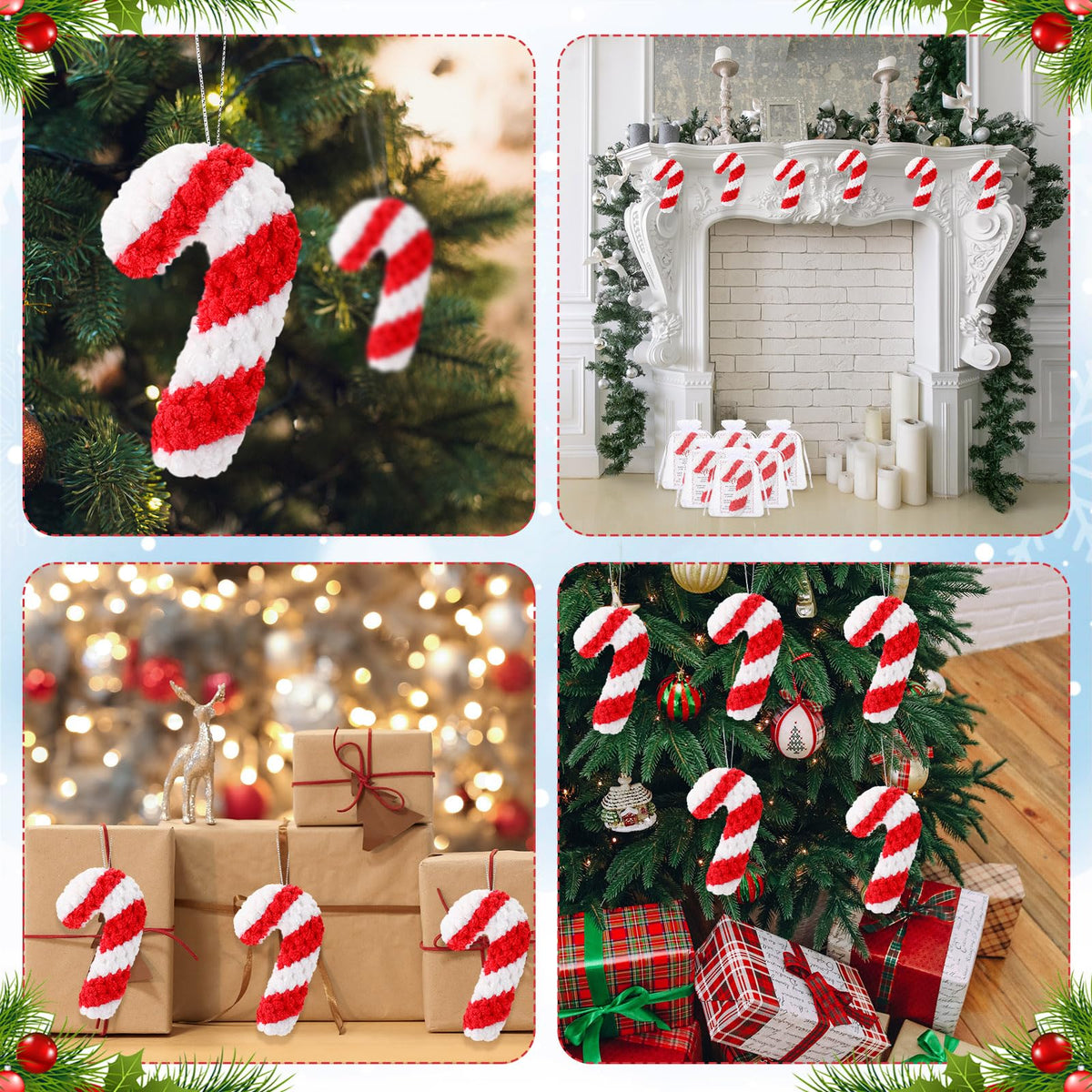 Hollowfly 24 Sets Christmas Crochet Candy Cane Ornaments Bulk Christmas Appreciation Gifts Handmade Crochet Doll Pendant with The Legend of The Candy Cane Cards for Coworker Employee Teacher Office