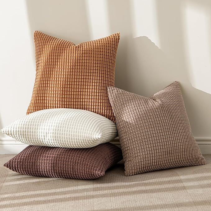 MIULEE Modern Farmhouse Decorative Lumbar Pillow Covers 20x20 Inch Set of 4