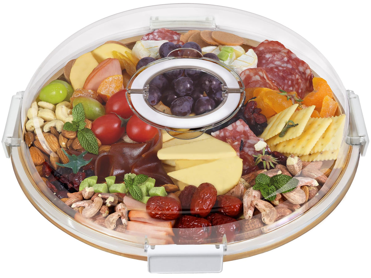 Renmxj Charcuterie Board with Clear Lid, Picnic Portable Cheese Board Charcuterie Boxes, Meat Fruit Serving Tray Platter, House Warming Gifts New Home, Gifts for Women (White, 1 Compartment)