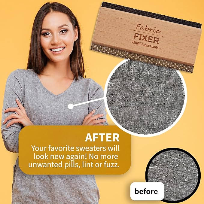 Multi-Fabric Sweater Comb with Natural Beech Wood Handle Manual Fabric Defuzzer