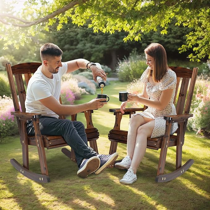 VINGLI Outdoor Rocking Chair, Heavy Duty 600 LBS Wooden Rocking Bench