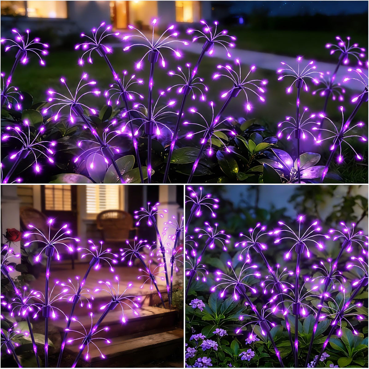 Solar Garden Lights Outdoor, 6 Pack 2-Layer Purple Solar Firework Lights, Waterproof Starburst Fairy Light Garden Decor for Yard Patio Pathway Lawn, Unique Gifts for Women Mom Grandma Mother's Day