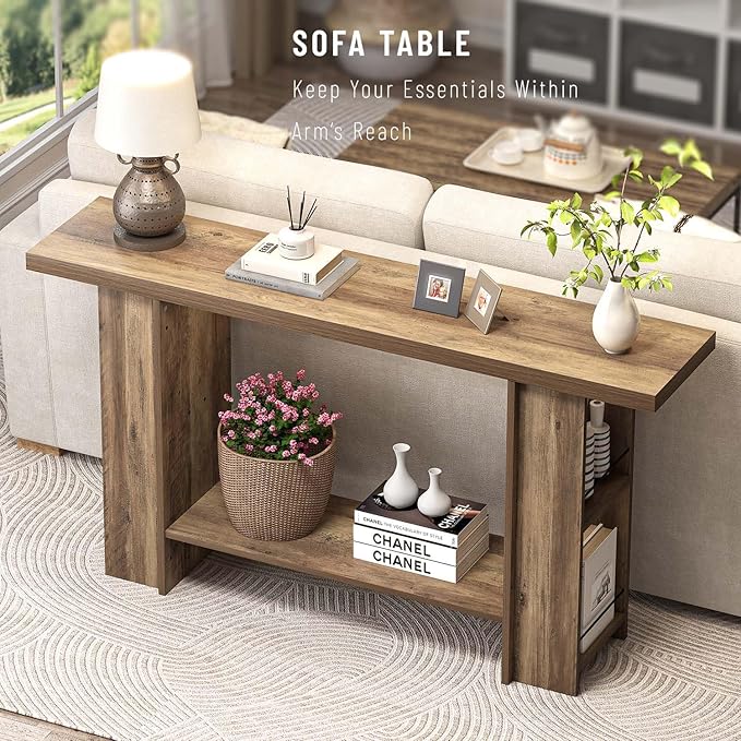 FOLUBAN 53 Inch Long Entryway Table, 2-Tier Wood Console Table