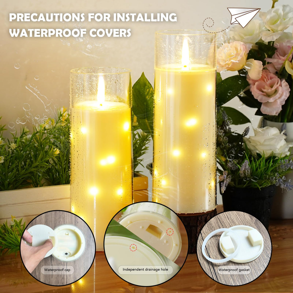 kakoya 11" x 4" Large Outdoor Waterproof Flameless LED Candles with Remote and Timer,Acrylic Pillar Candles Battery Operated with Embedded Star String for Porch,Patio,Outdoor Decor,Set of 2(Ivory)