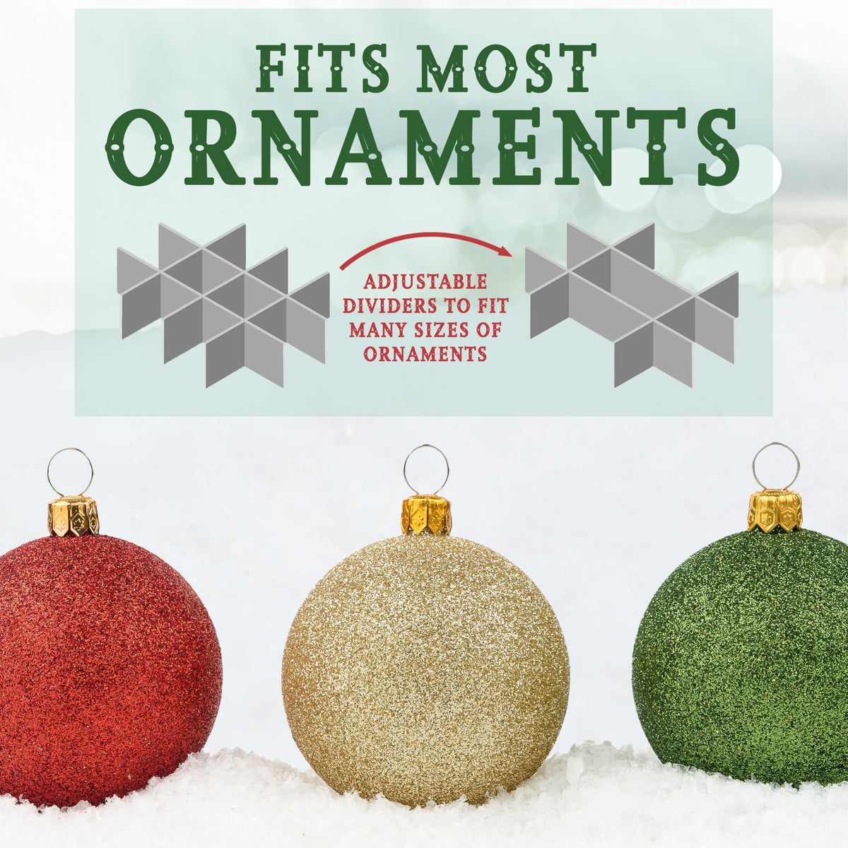 HOLDN’ STORAGE Christmas Ornament Storage Box with Dividers, Holds 72 Ornaments (3 Inch), Large Ball Storage Container with 3 Removable Trays, Durable and Portable - Gray