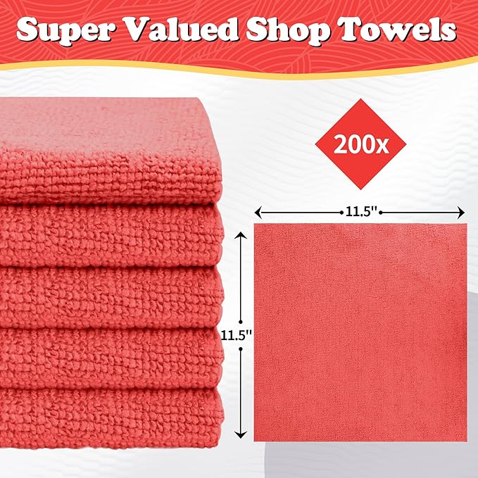 FIXSMITH Shop Towels, 200 Pack Microfiber Towels