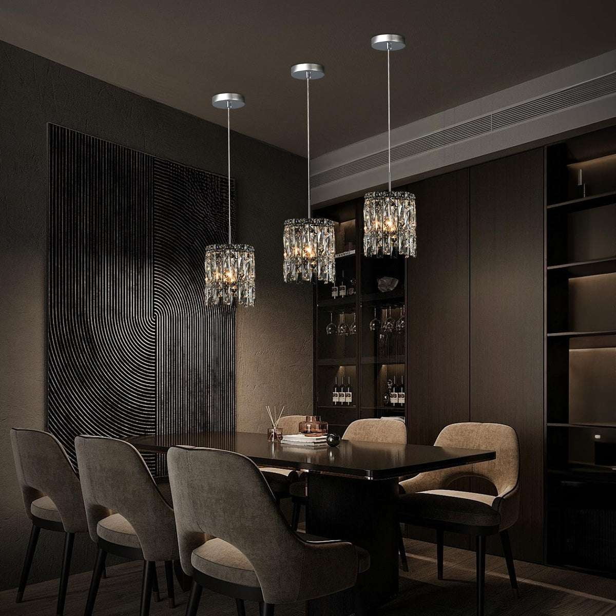 NISIDUN Modern K9 Crystal Pendant Lights Kitchen Island Set of 3,Chrome Chandeliers for Dining Room Light Fixtures Over Table,Hanging Lighting for Kitchen Island Entryway Bathroom BedHead Bedroom