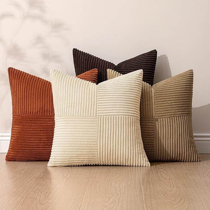 MIULEE Brown Beige Throw Pillow Covers 20x20 Inch Set of 4 Boho Farmhouse