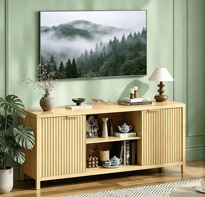 VINGLI 57.8" TV Stand for 70 Inch TV, Mid Century Modern Media Console