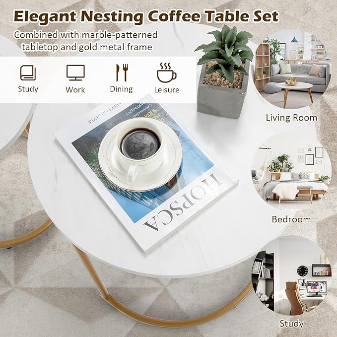Giantex Modern Nesting Coffee Table Set of 2, Coffee Table & End Table Sets
