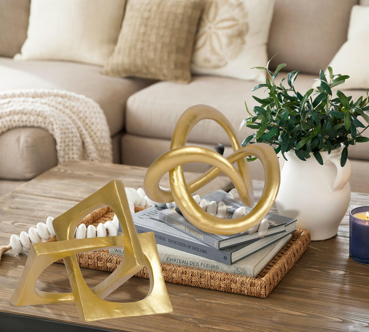 PUHOZN Modern Geometric Round Sculpture Gold Knot Statue Decor Tabletop Sculpture and Figurines Round Decorative Ornaments Knick Knacks Home Decor for Shelves Coffee Table Bookshelf Decoration Gifts