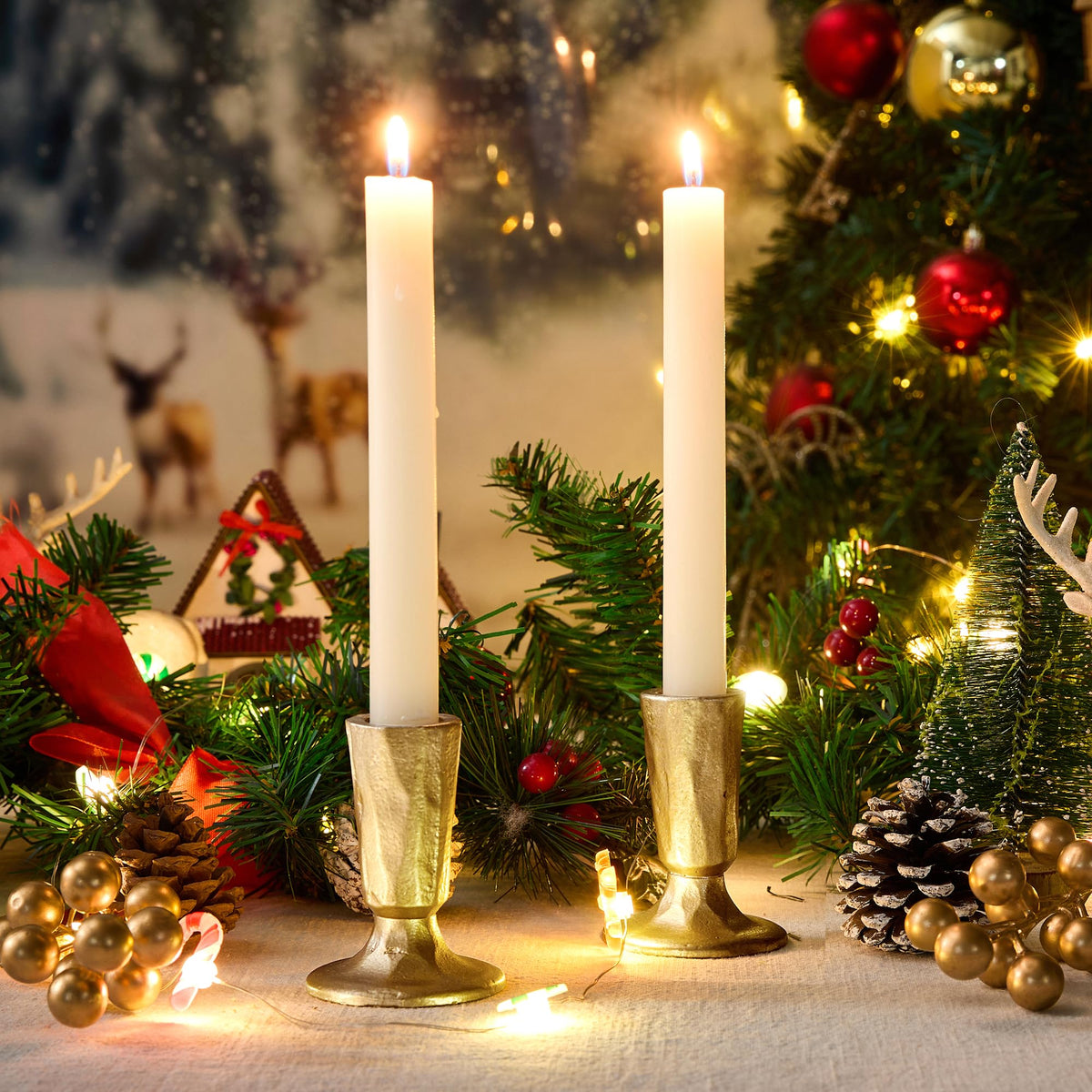 Cast Iron Taper Candle Holder Set of 2, Antique Brass Candlestick Holders Decorative Candle Stand, Tapered Candle Holders Tall Set for Wedding, Holiday, Home Decor, Christmas Decoration (Gold)