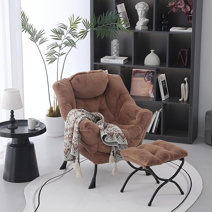 MBOOYOME Lazy Chair with Ottoman, Modern Accent Lounge Armchair with Side