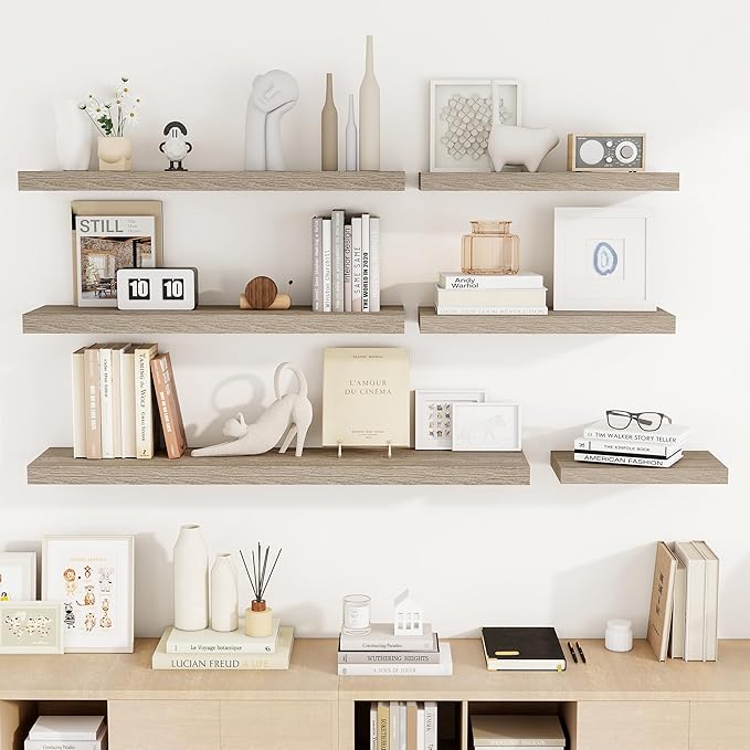 Acovy 36 Inch Floating Shelves, 3D Textured Wood Grain, Wooden Shelves