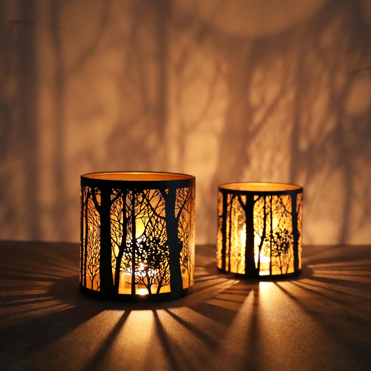 Set of 2 Tealight Candle Holder, Candle Holder with Pattern of Trees Forest, Romantic Mosaic Tea Light Holder Cup for Table Centerpieces, Christmas, Birthday Party, Home Decor