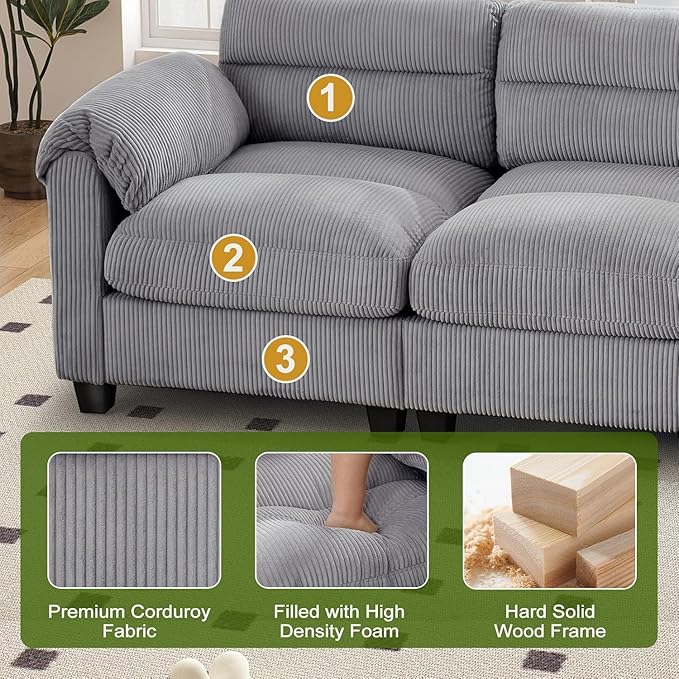 HAOMARKETS Corduroy 4-Piece Sofa Set, Upholstered Ottoman Set of 2 and Accent