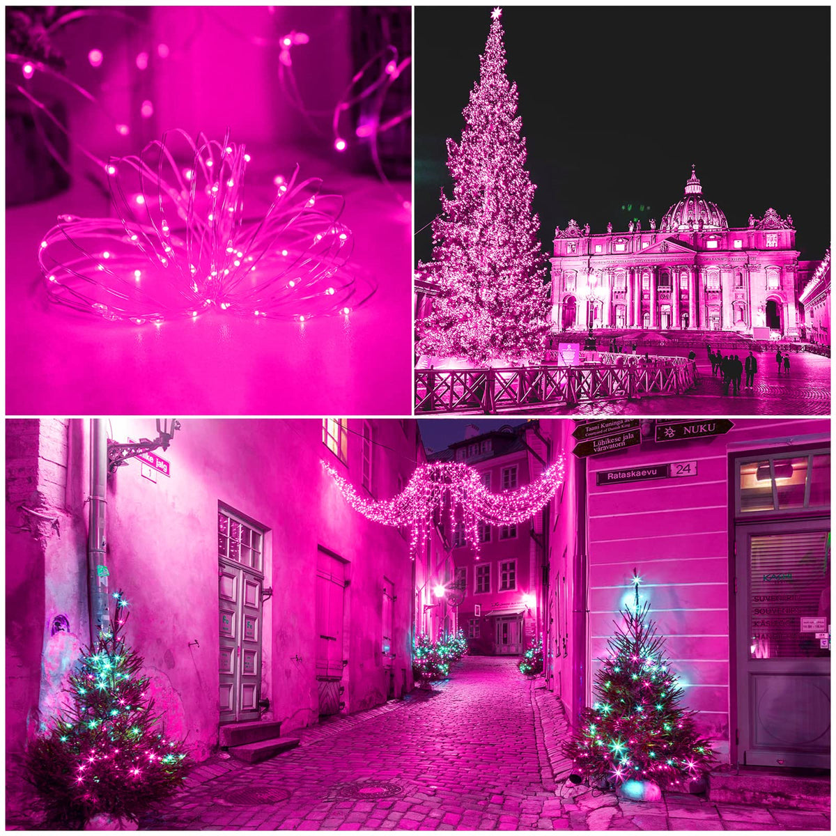 YAOZHOU Solar Christmas String Lights Pink Outdoor Waterproof 100 LED（2 Pack） 8 Modes Copper String Lights Fairy Lights for Valentines Day Garden, Patio, Fence, Balcony, Outdoors(Pink 2pcs