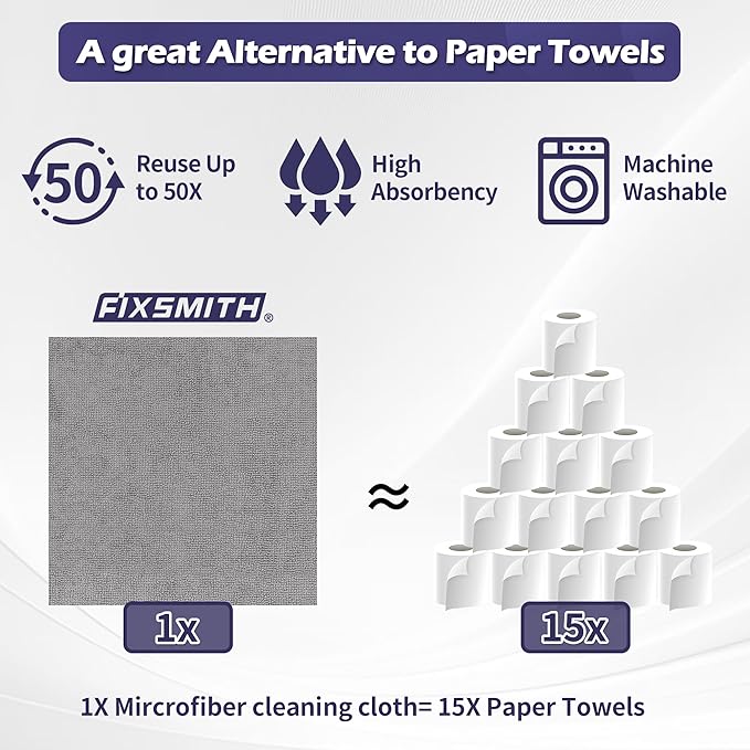FIXSMITH Microfiber Cleaning Cloth Roll -75 Pack, Microfiber Towel Roll Tear