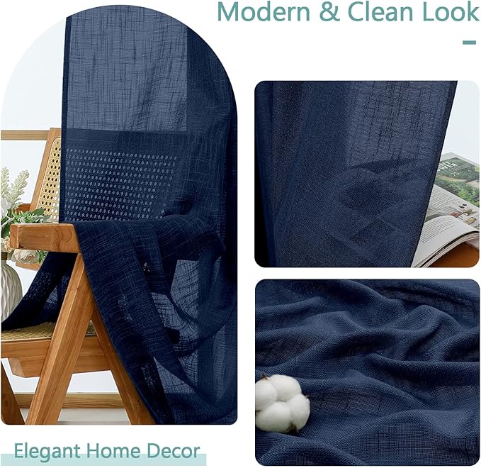 Chyhomenyc Extra Long Navy Blue Semi Sheer Curtains 120 Inches Long 2 Panels Set