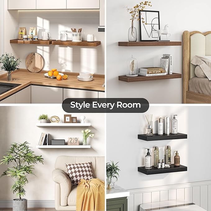 Fun Memories Floating Shelves for Wall, 40 Inch Long Set of 2 Rustic Wood Wall