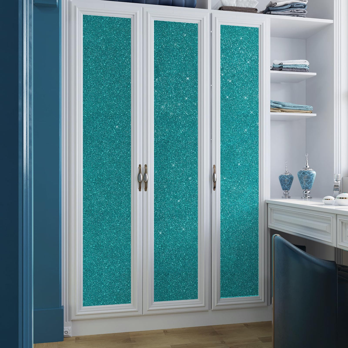 VaryPaper Teal Glitter Wallpaper Stick and Peel Decorative Glitter Contact Paper for Cabinets Craft Removable Self Adhesive Sparkle Teal Wall Paper for Girls Bedroom Accent Wall Covering 15.7''x78.7''