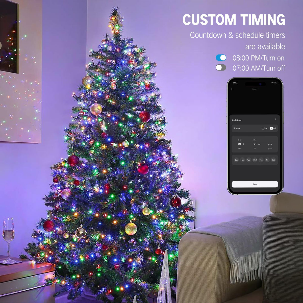 BrizLabs Smart Christmas Tree Lights, 262ft 800 LED Color Changing WiFi Christmas Lights Work with Alexa & Google Home, Cool White & Multicolor APP Xmas Light Music Sync Smart Light for Xmas Tree Home