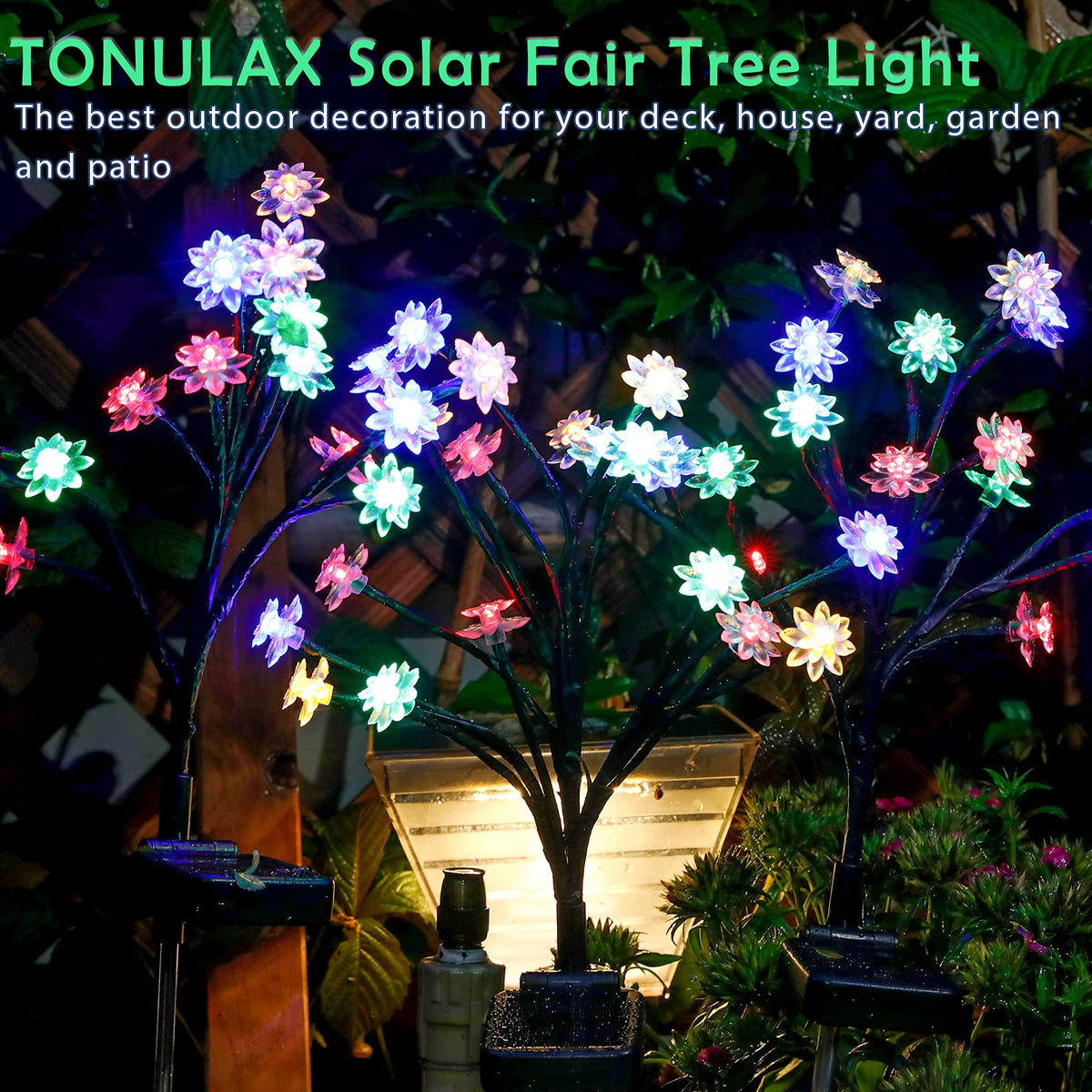 TONULAX Solar Garden Lights - Upgraded Landscape Tree Lights with Larger Solar Capacity, Decorative Light Outdoor for Pathway, Patio, Front Yard Decoration(2 Pack)