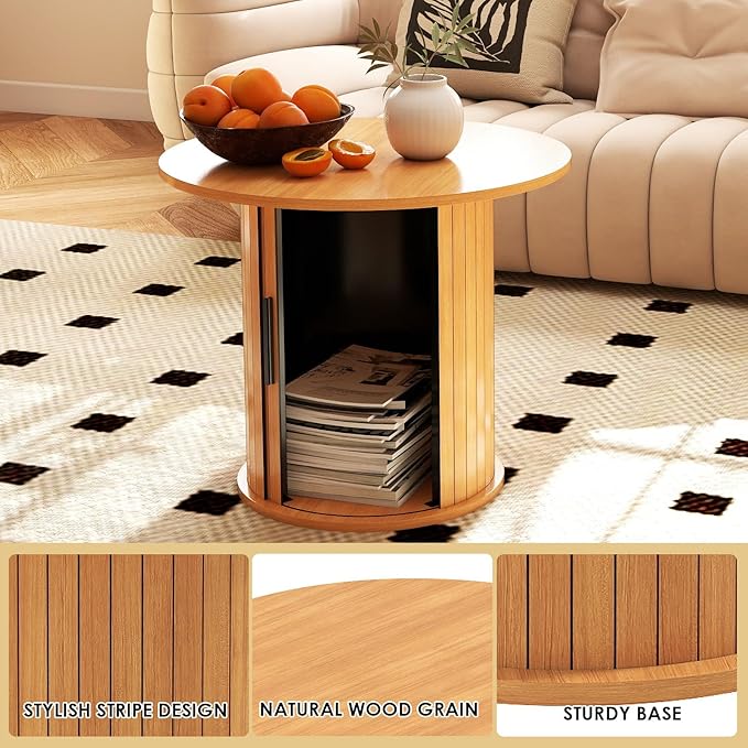 COSVALVE Round Wood Coffee Table 23.6IN