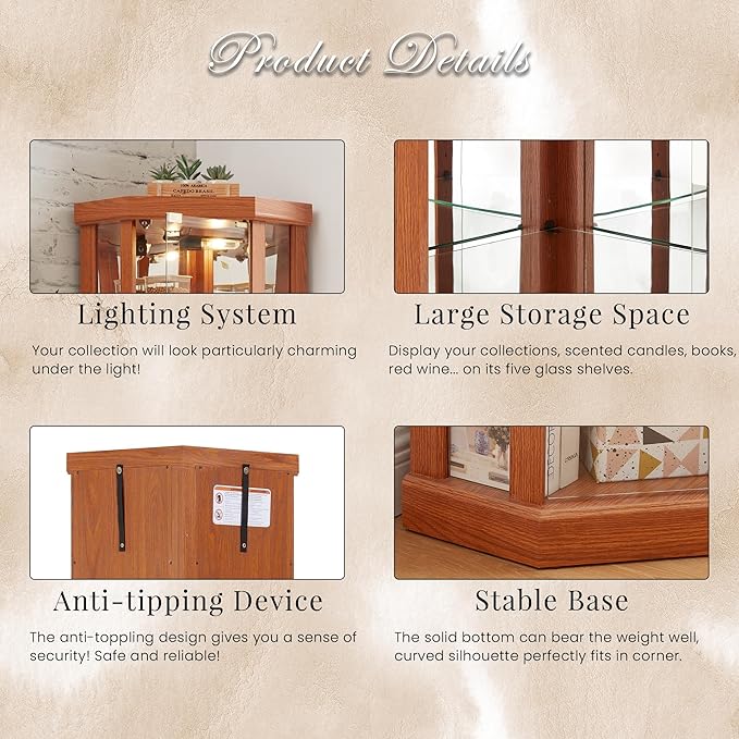 Corner Curio Cabinet, Light Bulb Inclued, Wine Bar China Cabinet