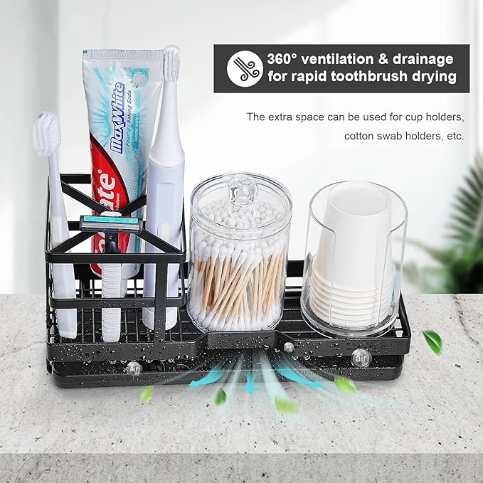 MYITYARD Toothbrush Holders for Bathrooms, Cotton Swabs & Cups Dispenser Set