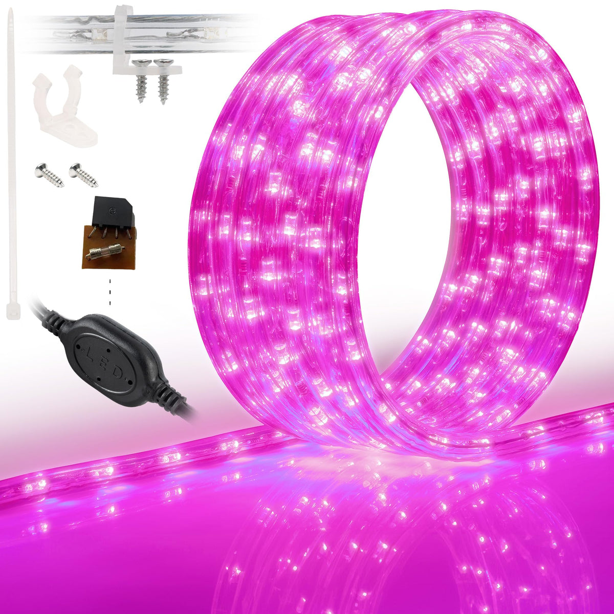 WYZworks 576LEDs, 50ft LED Outside Rope Lights, Waterproof Permanent Outdoor ETL Certified Connectable Clear Tube, Christmas Palm Tree Holiday Decorative Landscape Patio Accent Lighting - Pink