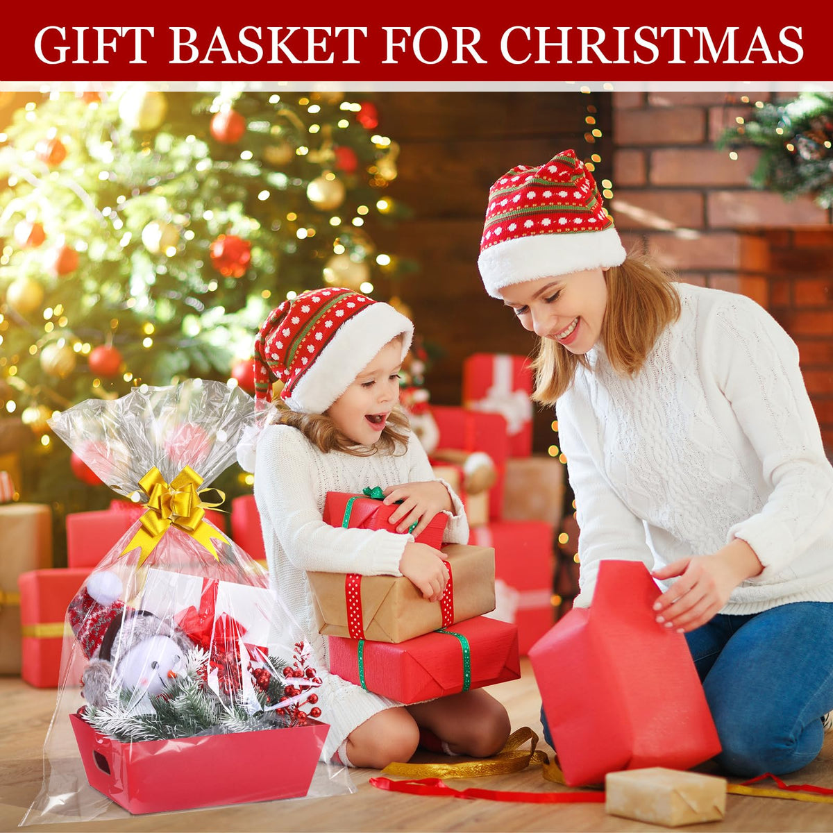 AFOROEOA 6PACK Red Baskets For Gifts Empty, 10x12”Thick Gift Basket with 6Bows 6Bags Empty Gift Baskets for Christmas, Easter, Birthdays, Valentine’s Day Wrapping Gift