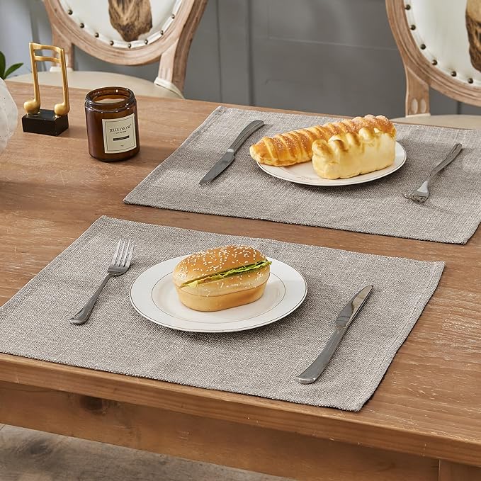 BALCONY & FALCON Placemats Set of 6 Faux Linen Cloth Place Mats Washable
