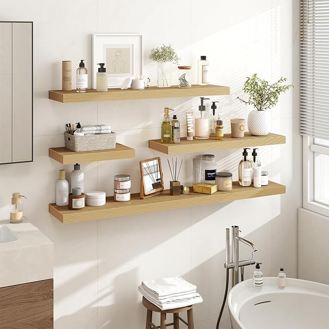 Acovy 72 Inch Floating Shelves, 3D Textured Wood Grain, Wooden Shelves