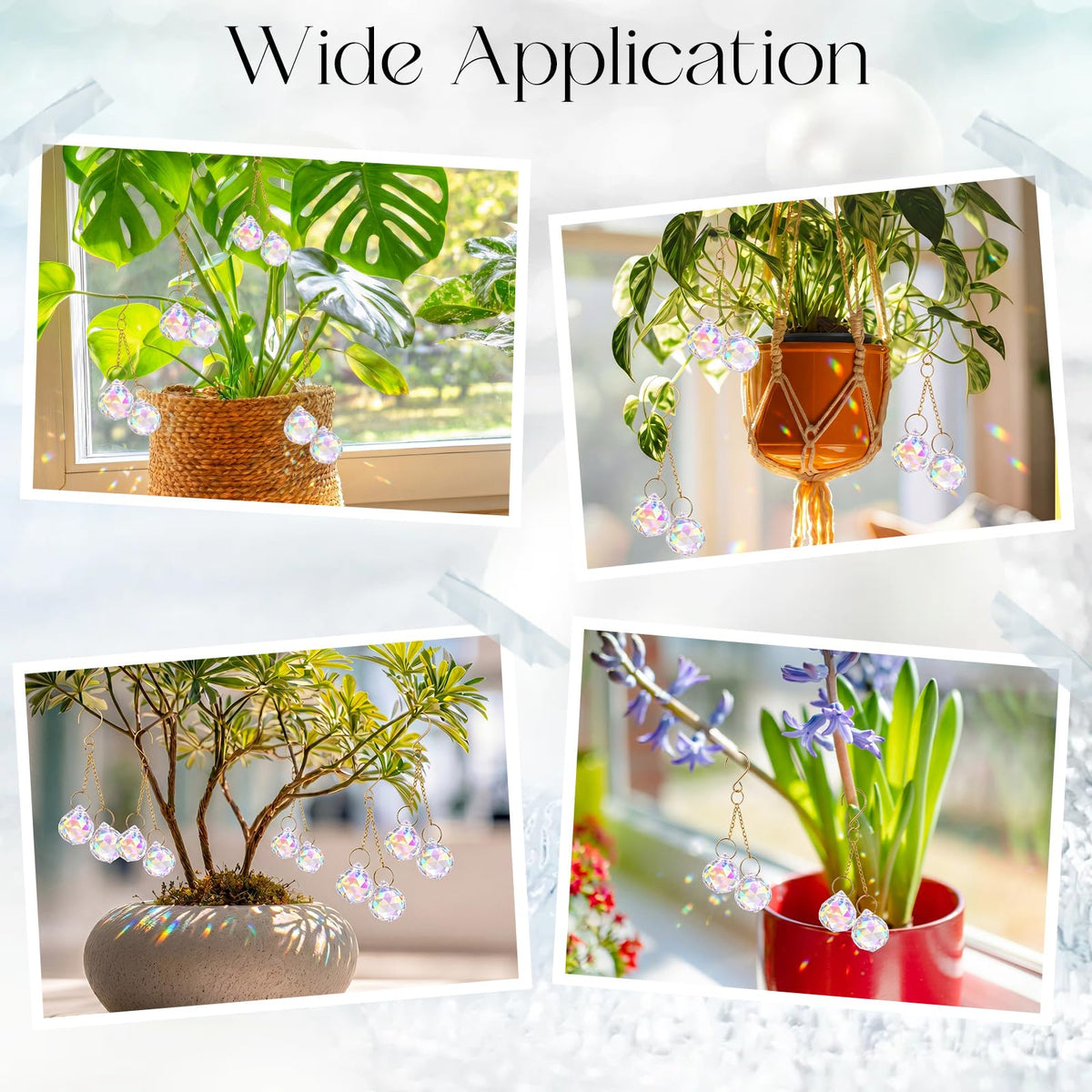 Ferrochef 6 Pcs Colorful Crystal Sun Catcher Plant Vine Charms Hanging for Mini Potted Plants, Home Window Garden, Garden Home Window Rainbow Sun Catchers Plant Accessories Indoor (Ball)