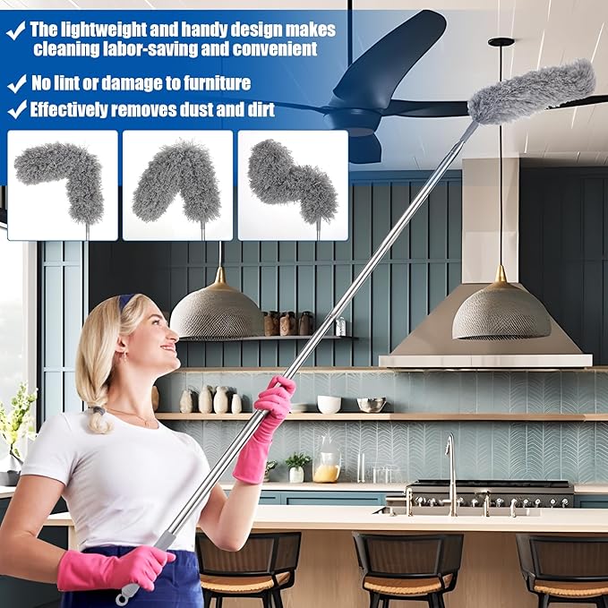 Feather Duster Set, 30-100 inch Microfiber Retractable Gap Duster
