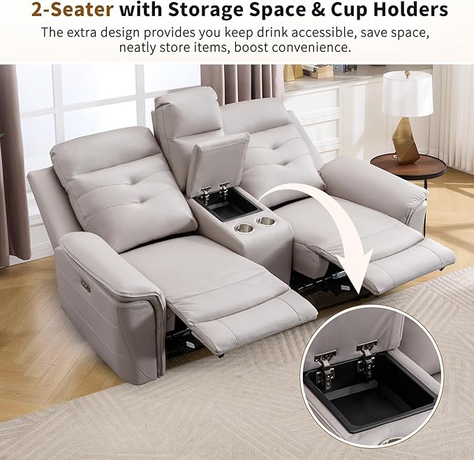 ANJ Power Oversized Reclining Sofa Couch, Breathable Faux Leather 3-Seater