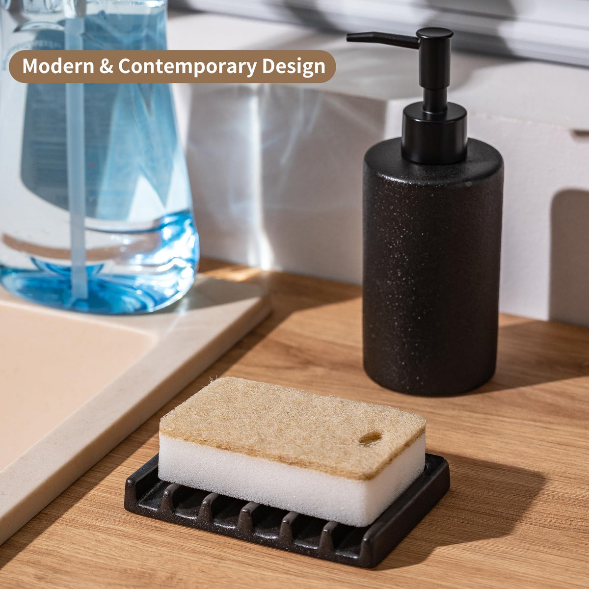 Tanew Self Draining Premium Brown Ceramic Waterfall Soap Dish, Bar and Shower Soap Holder Sponge Holder Soap Tray Savers for Bathroom, Shower, Kitchen, Sink and Countertop