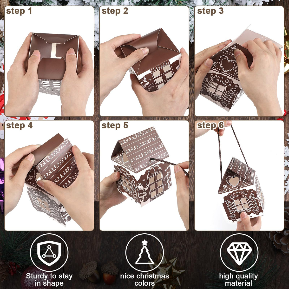 Gersoniel 24 Pcs Christmas Gift Boxes Candy Gingerbread House Mini Christmas Party Favor Box Small Paperboard Gift Container for Xmas Holiday Party Treat Cookie Goodie Snack Packaging (Dark Brown)
